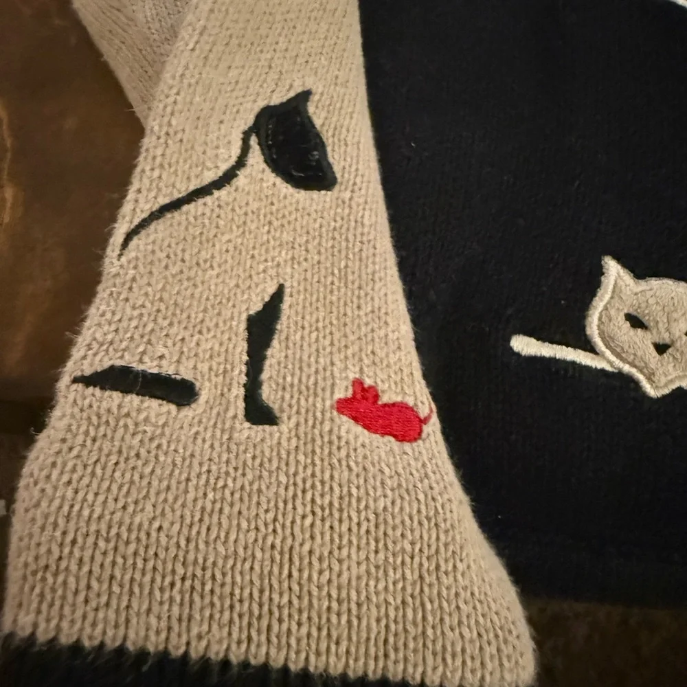 Vintage 2003 Christopher & Banks Cat Sweater Cardigan Ramie Cotton Embroidered - Picture 5 of 11